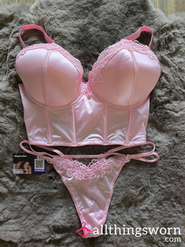 Lingerie Set Pink Corset Bra Thong