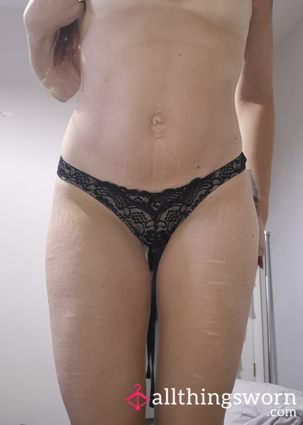 Lipsy Lace Black Sheer Mesh Back Brazilian Panties