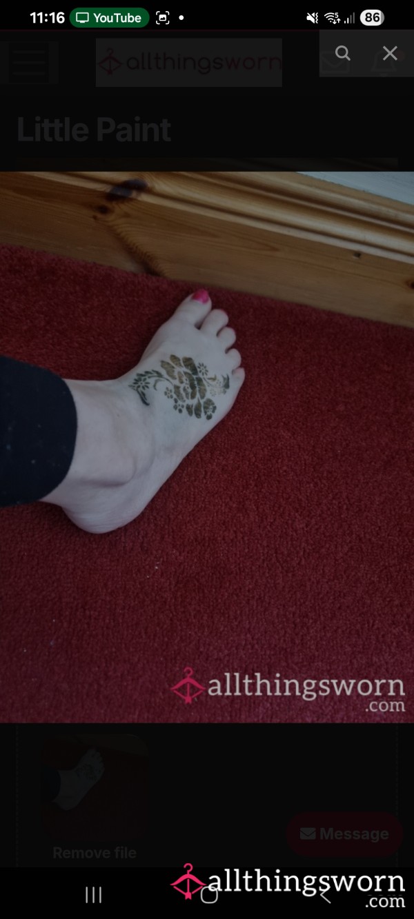 💐Little Paint-fresh Henna Design On My Soft Foot With Bright Red Toenails 💐