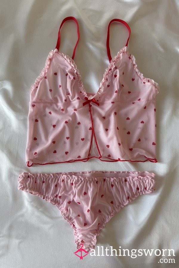 (´ ▽｀) Little Pink Heart Lingerie Set ♡