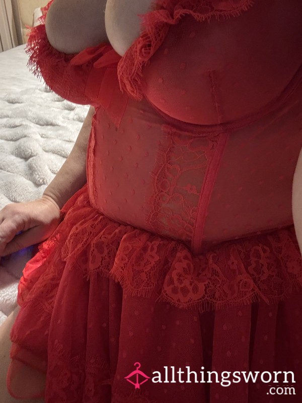 Little Red Baby Doll Outfit 💋 Lacy Worn Just For You With Love X