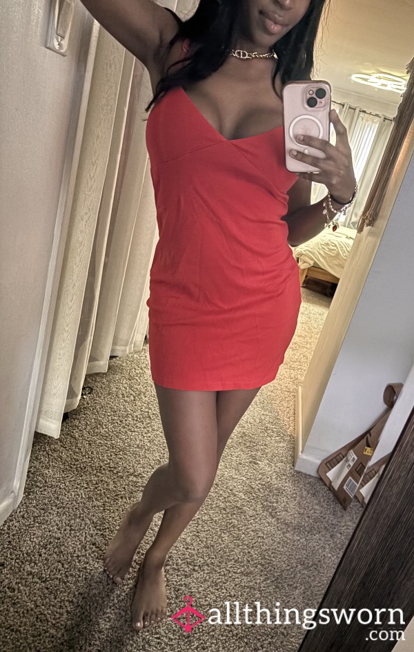 Little Red Dress With Spaghetti Straps And Filled With DDs