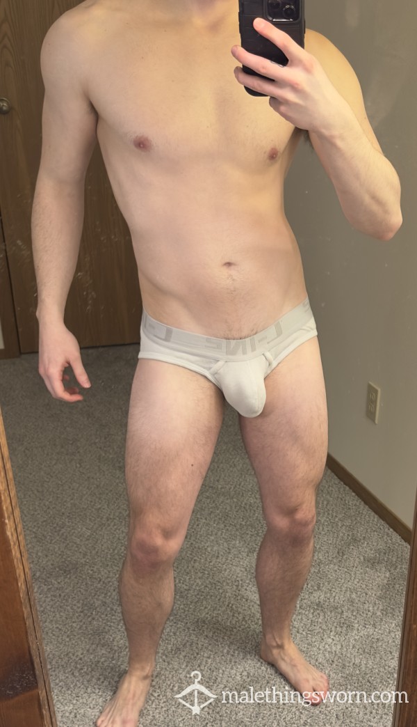 (SOLD) Locker Room Hookup C-IN2 White Briefs With Hole In The Back