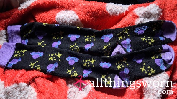 Long Black SPACE Socks, With Adorable Stars And Purple Planets & Spaceships. $17 For 2 Days.  $30 For A Week!