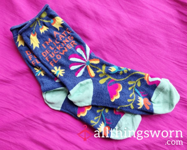 Long Blue Funny Flower Socks
