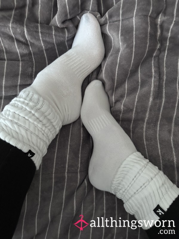 White Scrunch Crew Socks- Ready To Be Worn!