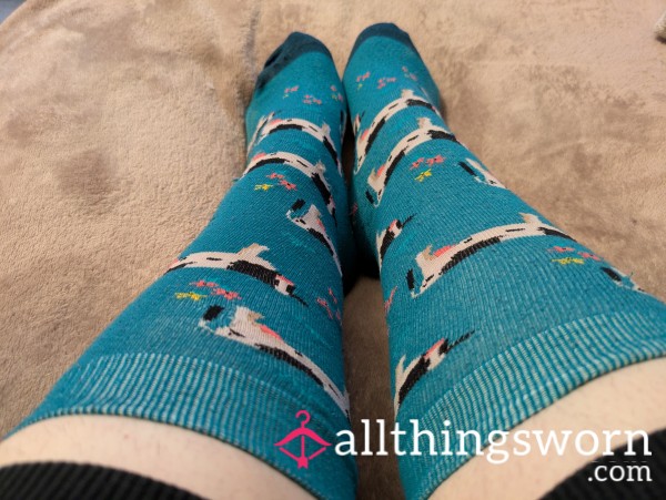 Long Green Socks With Cute Cows - 24 Hours Wear Included In Price
