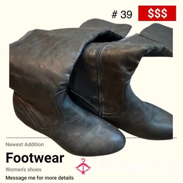 Long Grey Faux Leather Boots
