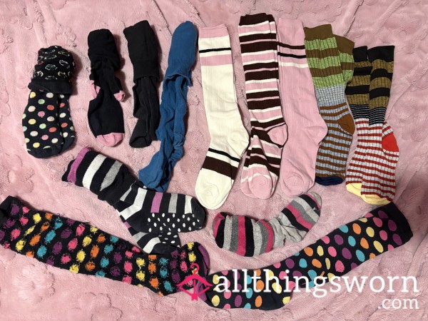 Long Knee And Over Knee Socks Worn On My Size 3 Feet