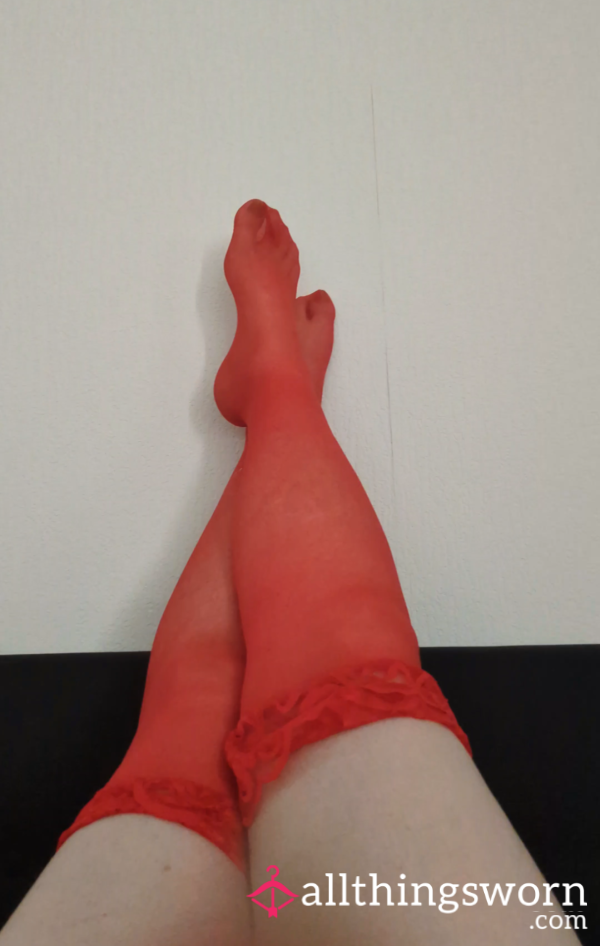 LONG LEGS RED LACEY SOFT STOCKING FOOT PLAY 🫦