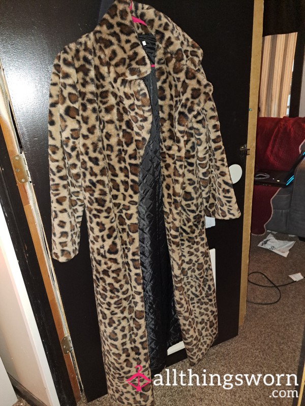Long Leopard Print Coat - Small