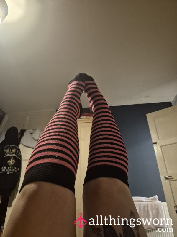 Long Pink And Black Hight Socks