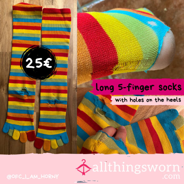 🧦 Long Rainbow Holey Socks (5-finger)