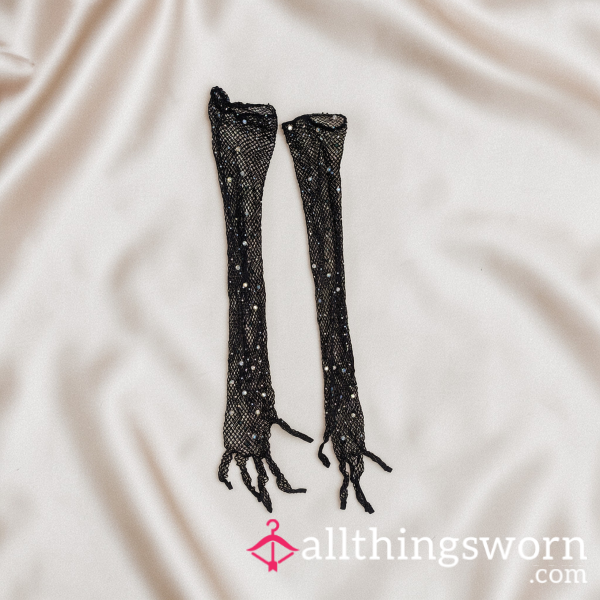 Long Rhinestone Fishnets Gloves