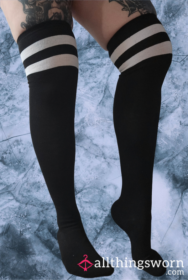Long Black & White Over The Knee Socks 🧦