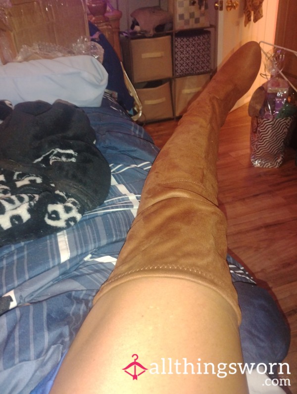 Long Thigh High Boots Brown Suede