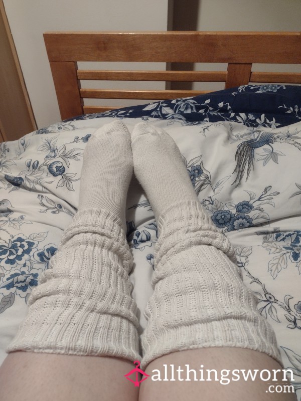 Long White Scrunch Socks, Full Days Wear.
