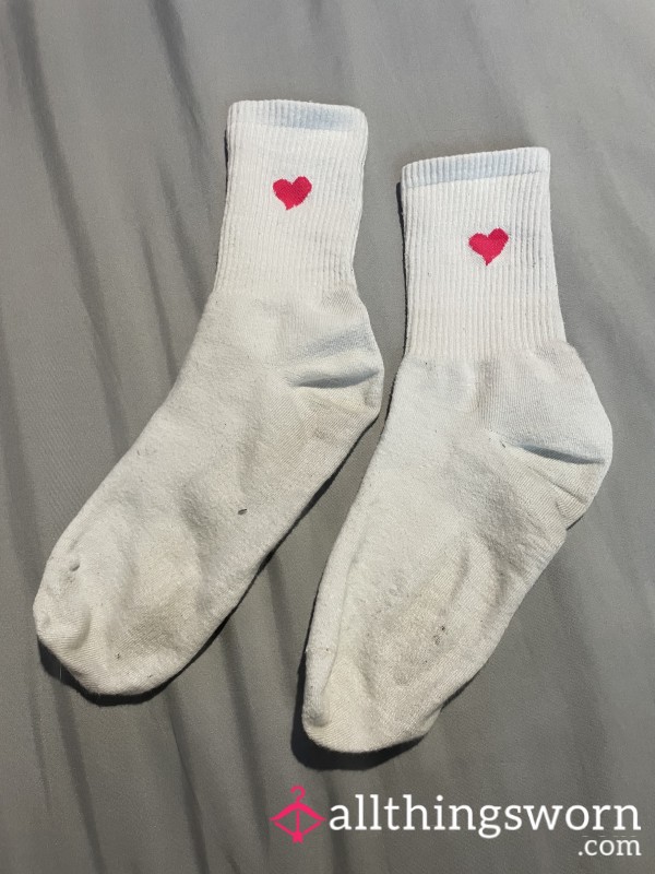 Long White Socks With A Pink Heart💗
