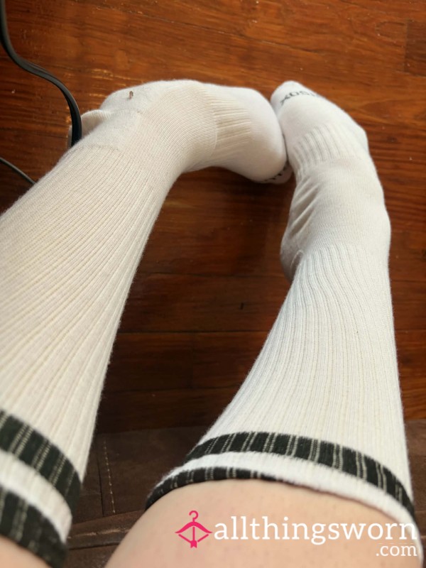 Long White Tube Socks, Worn All Day!