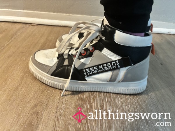 Long Worn Black, Grey And White Sneakers
