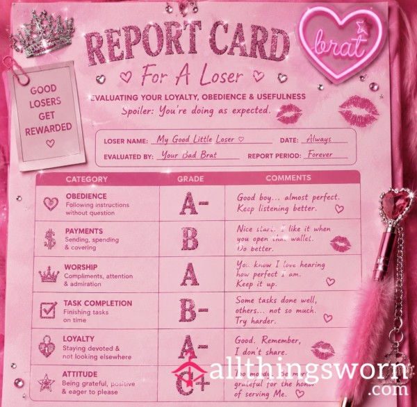 Loser Report Card - Personalised & Graded Just For You 💗