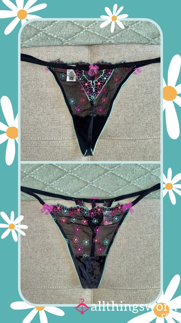 Lounge - Black G-String With Neon Flowers 🌸🖤