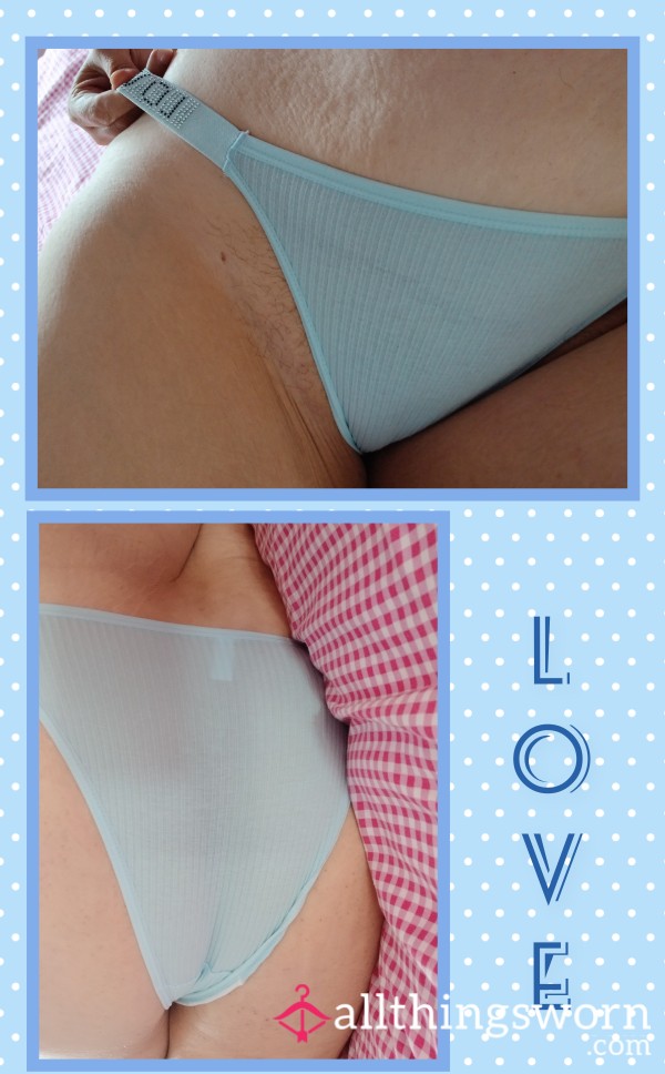 'LOVE' Pale Blue Ribbed Cheeky Brazilian Panties ❤️