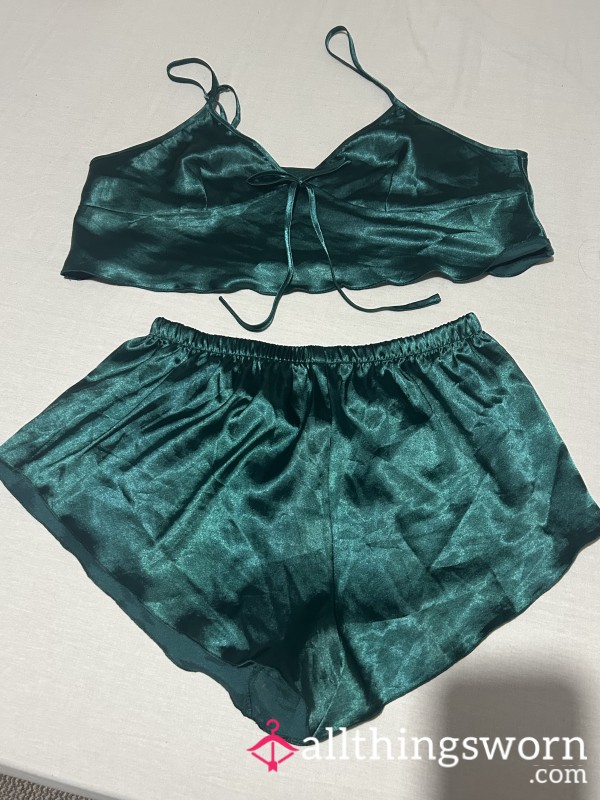 Lovely Green Satin Short Set