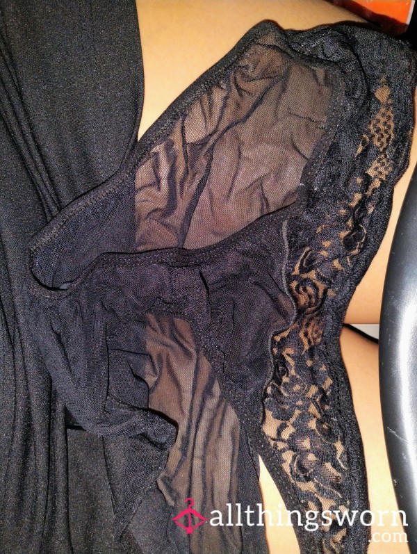 Lovely Lace And Sheer Worn Black Panties