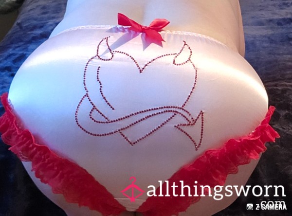 Lovely Satin Panties With Diamanté Devil On The Back Can Be Worn Upto 48hrs No Wipe If.prefered Let Me Be Your Little Devil Price Includes Postage To Uk