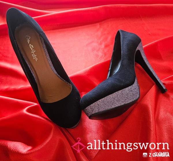Lovely Suede And Glitter Heels Worn In Some Of My Pics Ideal For All You Heel Fetish Worshippers