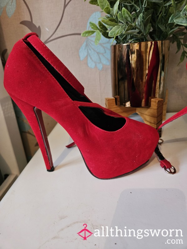 Lovely Suede Heels 👠 In Red Well Worn By Goddess