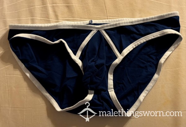 Low Rise Blue Briefs With White Piping Size XL