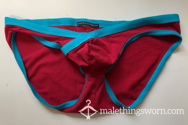 Low Rise Red Bikini Briefs With Blue Cross Piping Size XL (35-38 In / 89-96 Cm)