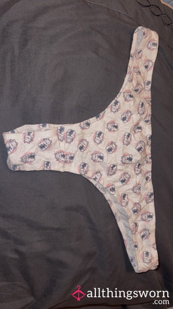 Lucky Cat White Cotton Thong