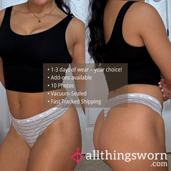 M TOMMY HILFIGER HEATHER GRAY LINES THONG WITH ICONIC LOGO WAISTBAND (1665)