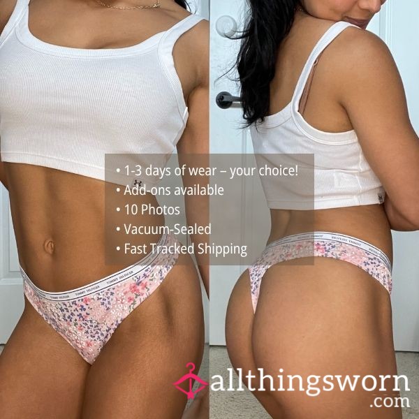 M TOMMY HILFIGIER PINK W/ MULTICOLORED FLor*l PRINTS COTTON THONG PANTY (1455)