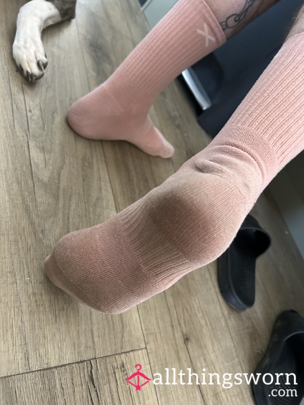 Male Worn Pink Socks