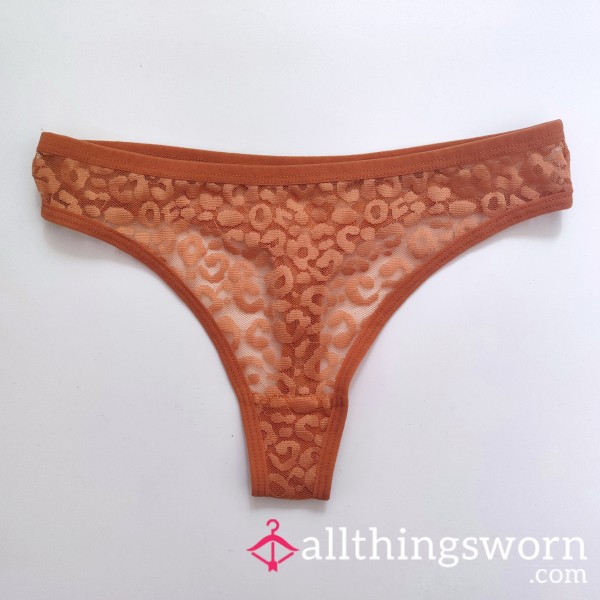 Mandarin Orange Leopard Lace Thong