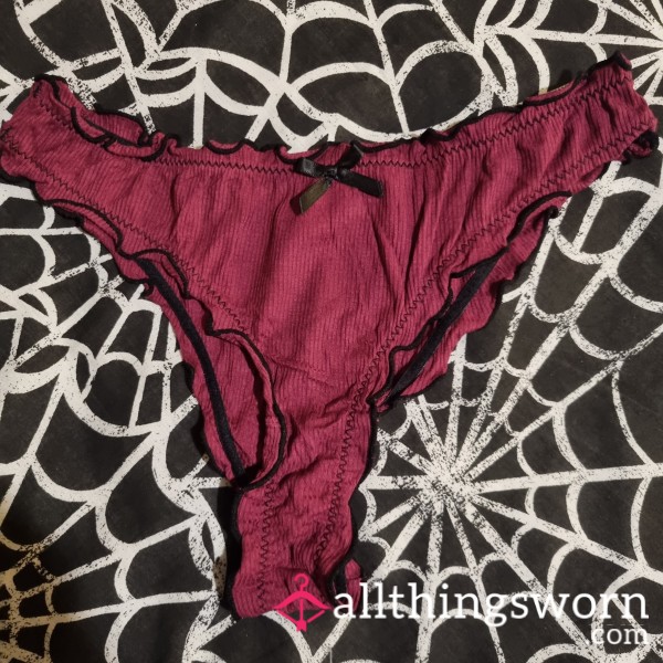 Maroon Briefs With Black Ruffle Edge
