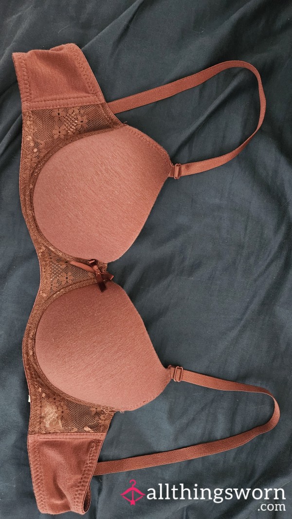 Maroon Cotton Bra With Lace 38C