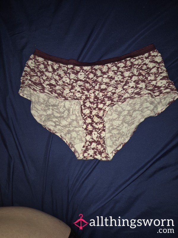 Maroon Flor*l Boyshort Panties