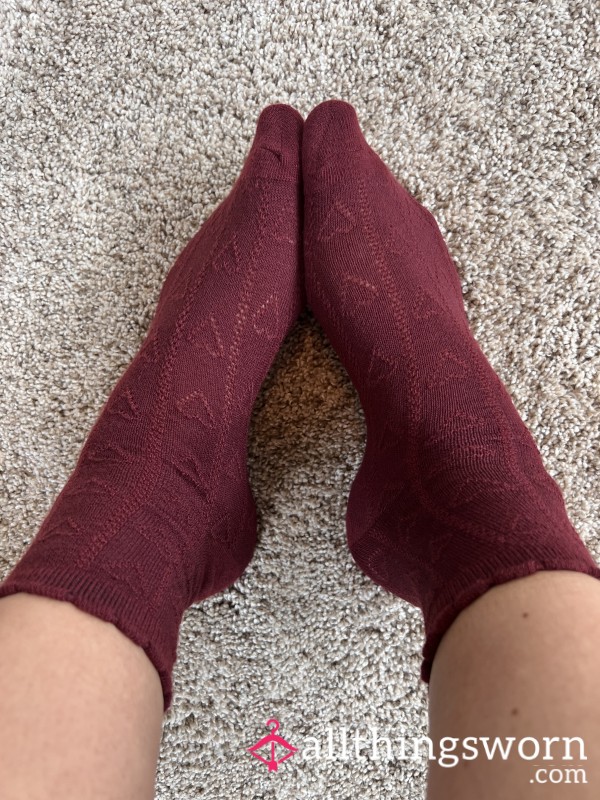 Maroon Heart Boot Socks