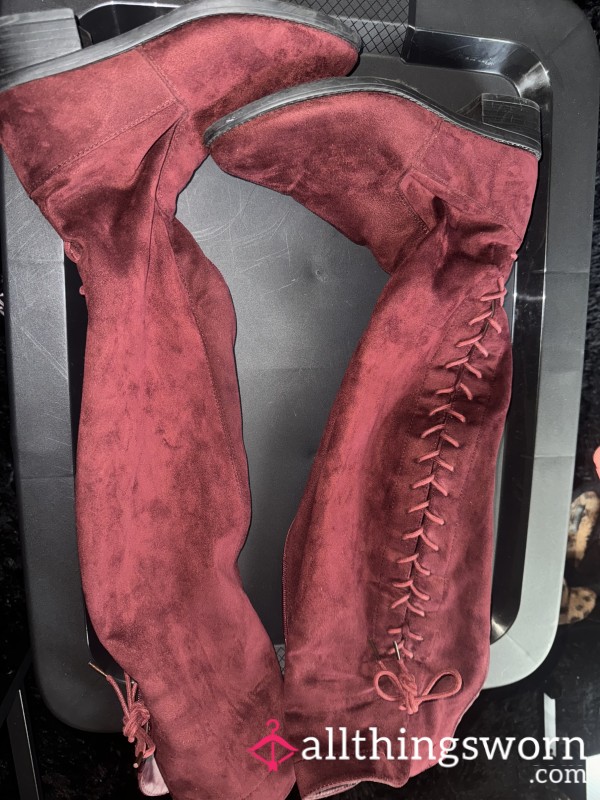 Maroon Knee High Boots