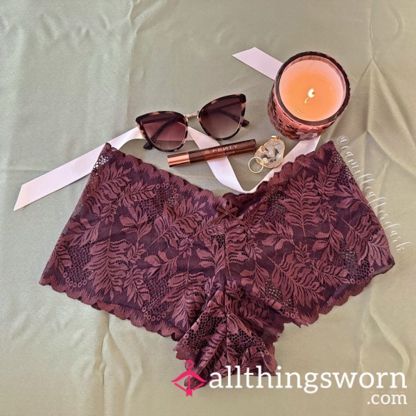 Maroon Lace Boyshort Panties — Sultry Sophistication By Camille V.