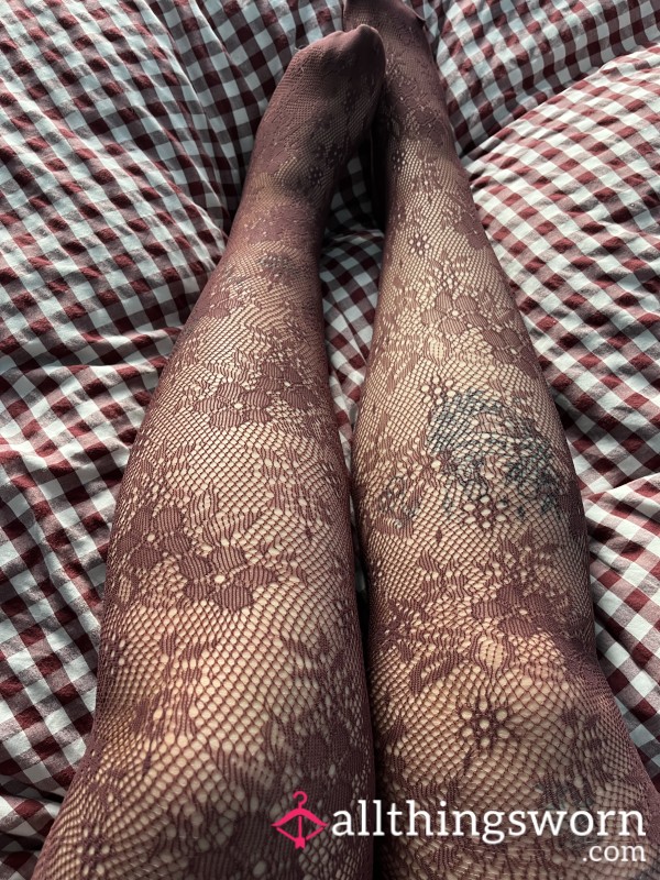 Maroon Lacey Tights - Let Me Know If You Like Them Fresh Or Well Worn😉❤️‍🔥