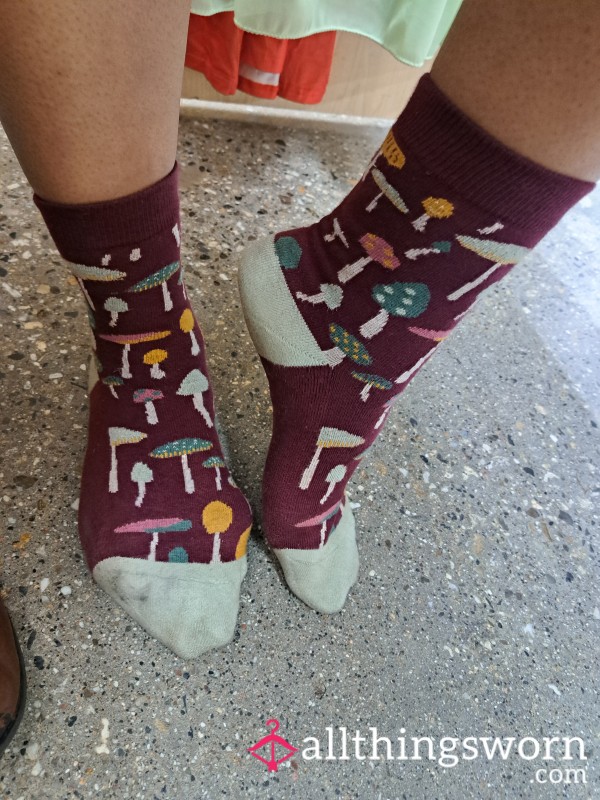 Maroon Mushroom Socks - Super Thick Cotton!