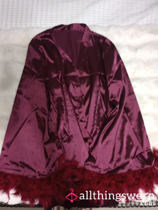 Maroon Satin Boa Robe $25 Shipping Included