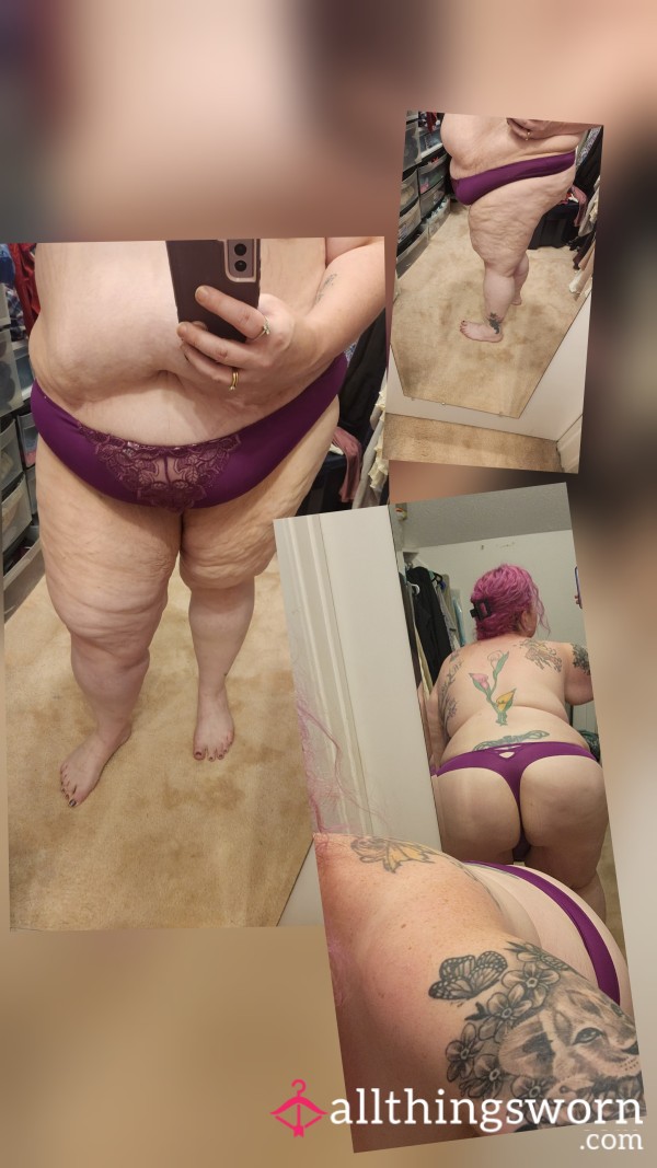 Maroon Silky Feel Nylon And Lace MILF Thong Size 26/28