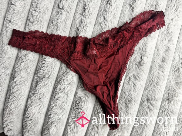 Maroon Silky Lace Banded Thong